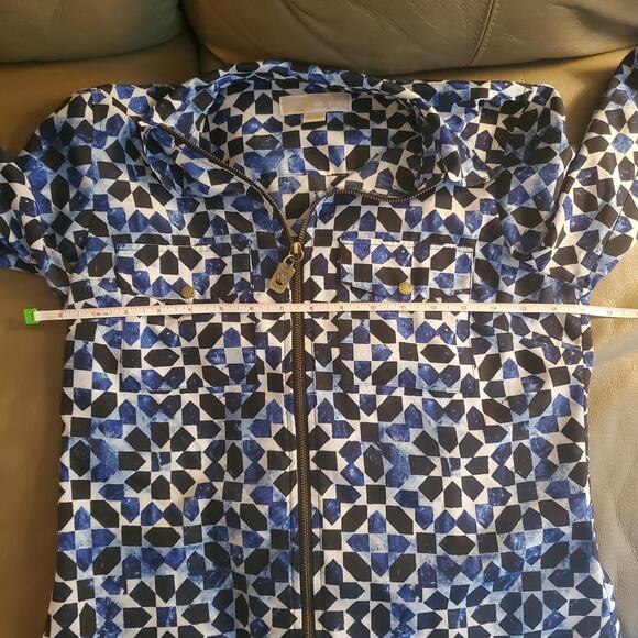 MICHAEL Michael Kors Blue White Abstract Print Full Zip Light Jacket Collared S - Picture 12 of 13